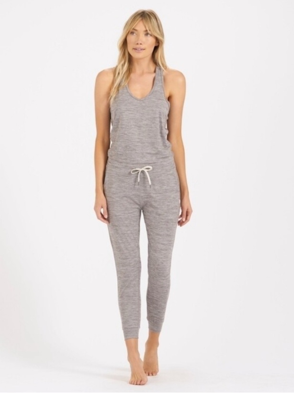 Sleeveless Grey Jumpsuit with Drawstring Waist